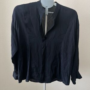 Vince Silk Semi Sheer Popover Blouse Black Floral Long Sleeve Size SM Minimalist